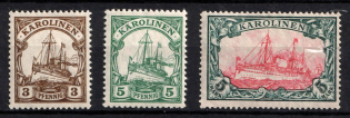 1915-23 Caroline Islands, German Colonies, Kaiser’s Yacht, Germany (Mi. 21, A 21, 22, Full Set, CV $60)