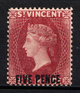 1893-84 5p on 6p St. Vincent, British Colonies (SG 60, CV $30)