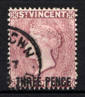 1897 3p on 1p St. Vincent, British Colonies (SG 63, Used, CV $40)
