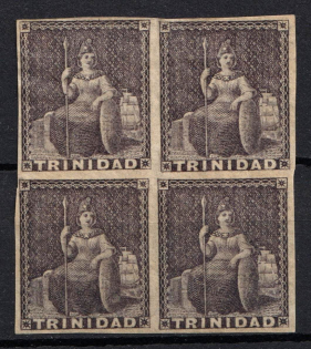 1854 Trinidad, British Colonies, Block of Four (SG 10, Signed, CV $310)