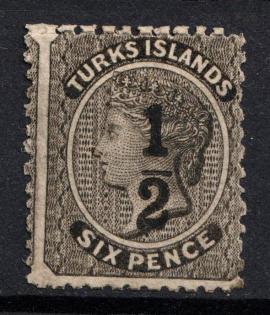 1881 1/2p on 6p Turks Islands, British Colonies (SG 7, SHIFTED Perforation, CV $170)