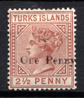 1889 1p on 2.5p Turks Islands, British Colonies (SG 61, CV $40)