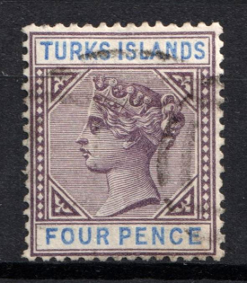 1895 4p Turks Islands, British Colonies (SG 71, Used, CV $40)
