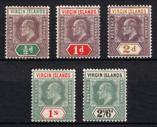 1904 British Virgin Islands, British Colonies (SG 54 - 56, 60 - 61, CV $80)
