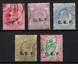 1905-11 India, British Colonies, China Expeditionary Force (SG C13 - C15, C17, C20, Signed, Used, CV $110)