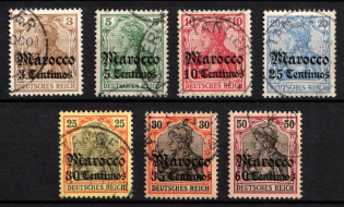1905 German Offices in Morocco, Germany (Mi. 21 - 26, 28, Used, Signed, CV $70)