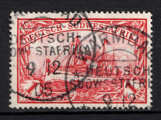 1901 1m South West Africa, German Colonies, Kaiser’s Yacht, Germany (Mi. 20, Used, Signed, CV $50)