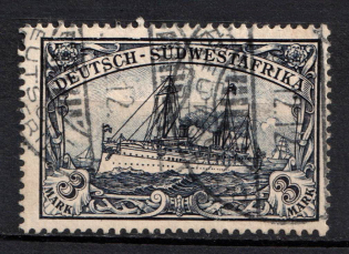 1901 3m South West Africa, German Colonies, Kaiser’s Yacht, Germany (Mi. 22, Used, Signed, CV $70)