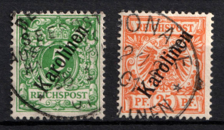 1900 Caroline Islands, German Colonies, Germany (Mi. 2 II, 5 II, Used, CV $110)