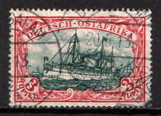 1908 3r East Africa, German Colonies, Kaiser’s Yacht, Germany (Mi. 39 I Ab, Used, Signed, CV $360)