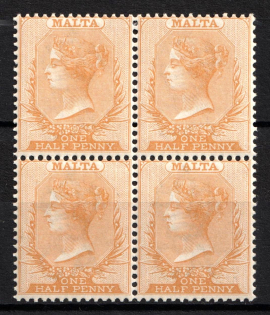 1882 1/2p Malta, British Colonies, Block of Four (SG 18, CV $340, MNH)