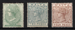1885 Malta, British Colonies (SG 20, 23, 27, CV $40)