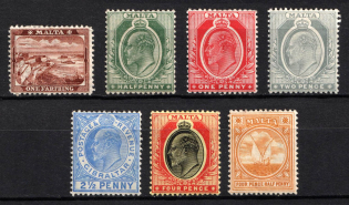 1904-14 Malta, British Colonies (SG 45 - 46, 49, 51, 53, 55, 58, CV $60)