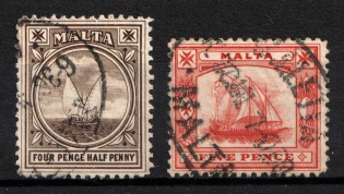 1899 Malta, British Colonies (SG 32 - 33, Used, CV $50)