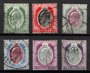 1903 Malta, British Colonies (SG 38 - 42, 44, Used, CV $30)