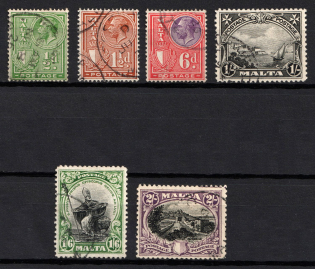 1926-27 Malta, British Colonies (SG 158, 160, 165 - 168, Used, CV $120)