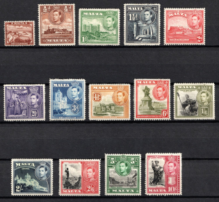 1938-43 Malta, British Colonies (SG 217, 218a, 219a, 221b, 222a, 223a, 224 - 225, 227 - 231, CV $80)