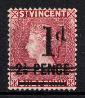 1885 1d on 2.5p on 1p St. Vincent, British Colonies (SG 46, CV $60)