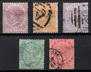 1872 - 1880 Ceylon, British Colonies (SG 123, 124, 126, 127, 130, Used, CV $35)
