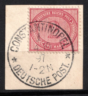 1875-99 2m German Offices in Turkey on piece, Germany, Forerunner (Mi. V 37 e, Dark Red-Carmine Color, Constantinople Postmark, Signed, CV $120)