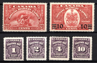 1935-65 Dominion of Canada, British Colonies, Special Delivery Stamp (SG S8, S11, D18, D19, D24, CV $30)