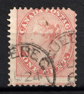 1859 1c Colony of Canada, British Colonies (SG 29 var, SHIFTED Perforation, Used, CV $80+)