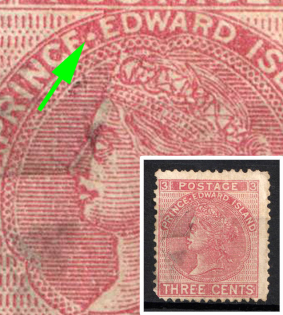 1872 3c Prince Edward Island, Canada, British Colonies (SG 45a, Stop between 'Prince.Edward', Used, CV $180)