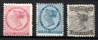 1870 Prince Edward Island, Canada, British Colonies (SG 28, 30, 31, White Paper, CV $40)