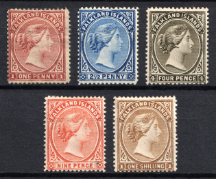 1891-1902 Falkland Islands, British Colonies (SG 22, 30, 32, 36, 38, CV $340)