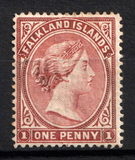 1895-96 1d Falkland Islands, British Colonies (SG 22b, Venetian Claret, CV $60)
