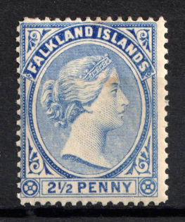 1891 2.5d Falkland Islands, British Colonies (SG 28, Dull Blue, CV $460)