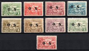 1925 New Guinea, British Colonies, Official Stamps (SG O22 - O26, O27a, O28 - O30, CV $125)