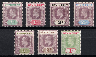 1902 Saint Vincent, British Colonies (SG 76 - 82, CV $65)