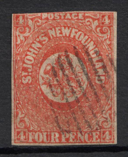 1860 4d Newfoundland, Canada, British Colonies (SG 12, Used, CV $1,540)