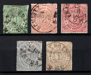 1868 North Germany, German States, Germany (Mi. 7 - 11, Full Set, Used, CV $240)