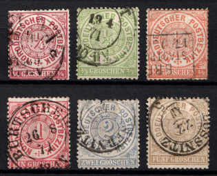 1869 North Germany, German States, Germany (Mi. 13 - 18, Full Set, Used, CV $55)