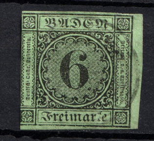 1852 6Kr Baden, German States, Germany (Mi. 3 b, Used, CV $85)