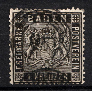 1860 1Kr Baden, German States, Germany (Mi. 9, Used, CV $50)