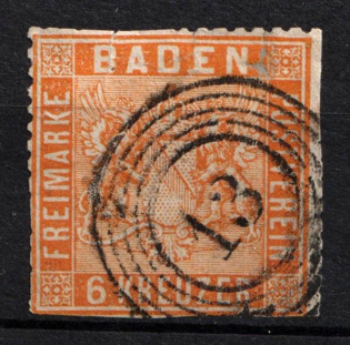 1861 6Kr Baden, German States, Germany (Mi. 11 b, Used, CV $140)