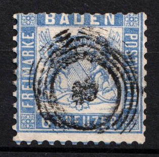 1864 6Kr Baden, German States, Germany (Mi. 19 a, Used, CV $50)