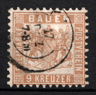 1864 9Kr Baden, German States, Germany (Mi. 20 ba, Used, CV $90)