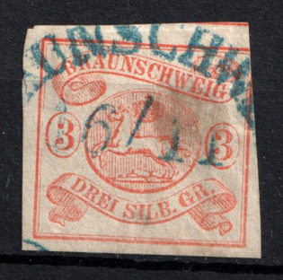 1852 3Sgr Braunschweig, German States, Germany (Mi. 3, Used, CV $420)