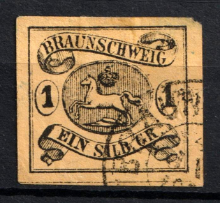 1853 1Sgr Braunschweig, German States, Germany (Mi. 6 a, Used, CV $100)