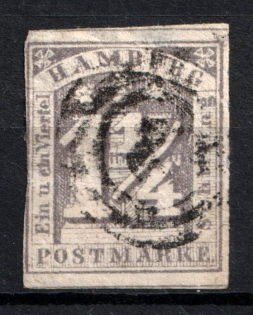 1864 1 1/4S Hamburg, German States, Germany (Mi. 8 f, Used, CV $140)