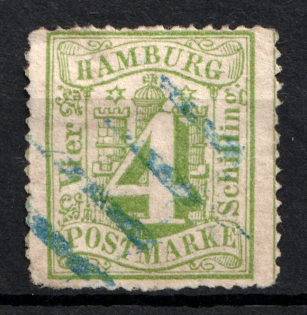 1864 4S Hamburg, German States, Germany (Mi. 16 a, Used, CV $35)