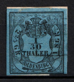 1852 1/30Th Oldenburg, German States, Germany (Mi. 2 I, Signed, Used, CV $50)