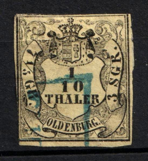 1852 1/10Th Oldenburg, German States, Germany (Mi. 4 a, Used, CV $170)