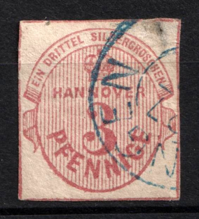 1859 3pf Hannover, German States, Germany (Mi. 13, Used, CV $155)