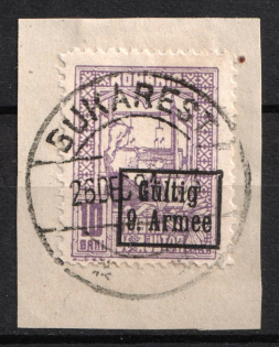 1918 10b Romania on piece, German Occupation, Germany (Used)