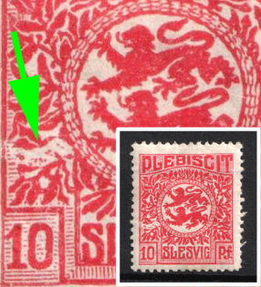 1920 10pf Joining of Schleswig, Germany (Mi. 4 II, Missing Color in the Leaves above Value Indication, Signed)